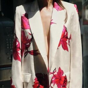 Zara Cream and Red Floral Blazer